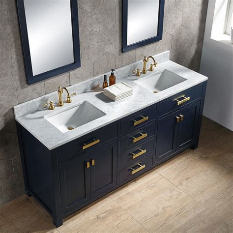 72 Double Sink Carrara White Marble Vanity In Monarch Blue Color