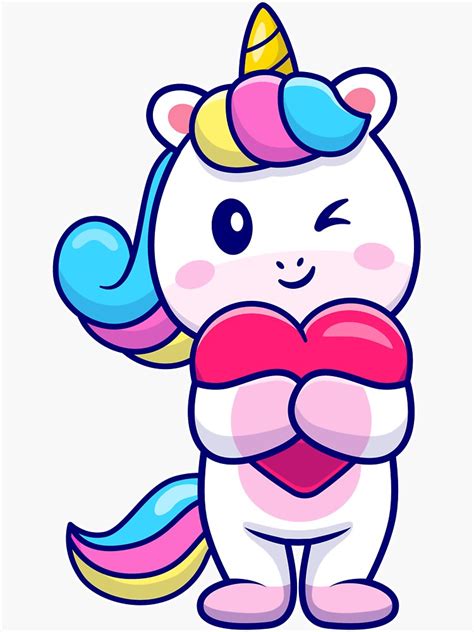 Cute Unicorn Hug Love Heart Sticker By Coolwear Redbubble