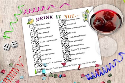 Adult Party Game Dice Drinking Game Printable Png Pdf Etsy