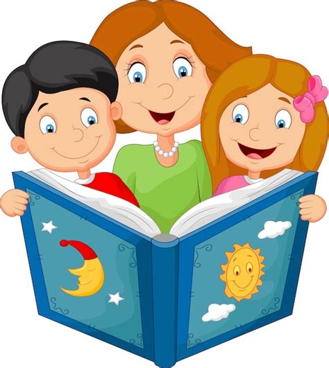 Premium Vector Cartoon Mother Reading With His Children