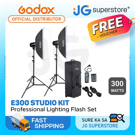 Godox E300 Studio Photography Kit 300w Flash Heads Light Stands
