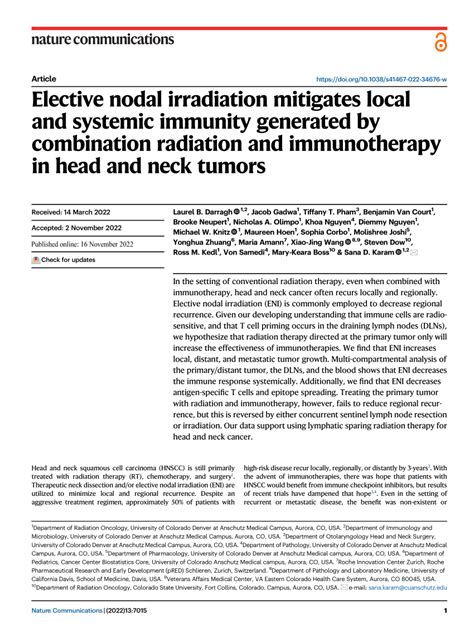 Pdf Elective Nodal Irradiation Mitigates Local And Systemic Immunity