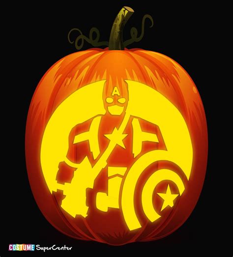 A Carved Pumpkin With An Image Of Captain America On It