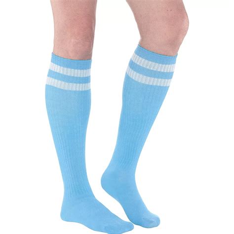 Light Blue Stripe Athletic Knee High Socks 19in Party City