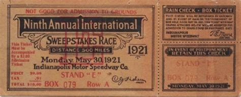 Photos Of Indy 500 Race Tickets 1920 1929