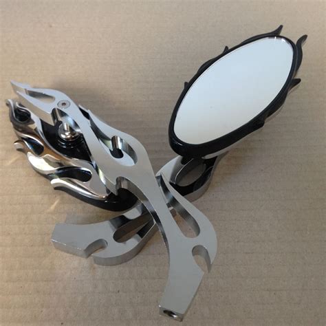 Universal Motorcycle Flame Rearview Mirror Any Cruiser For Chopper Custom Chrome Ebay