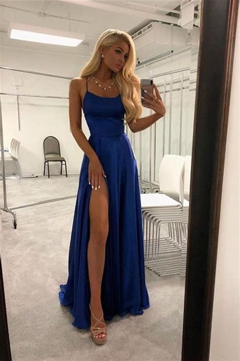Buy Spaghetti Straps Royal Blue Long Front Split Prom Dresses Online