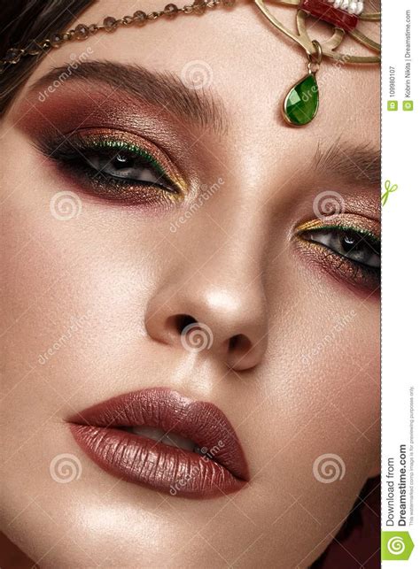 Beautiful Girl With Creative Colorful Makeup Beauty Face Stock Image