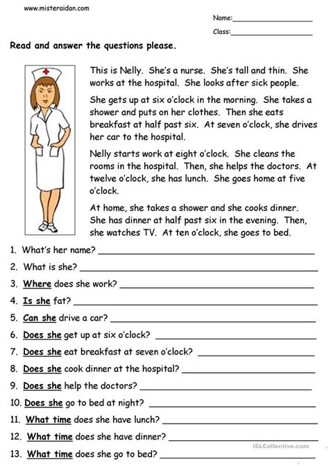 Geography quiz for kids (107 questions and answers). Nelly the Nurse - Reading Comprehension worksheet - Free ...