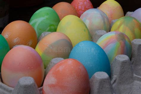 Rows Of Colored Easter Eggs In An Egg Carton Stock Image Image Of