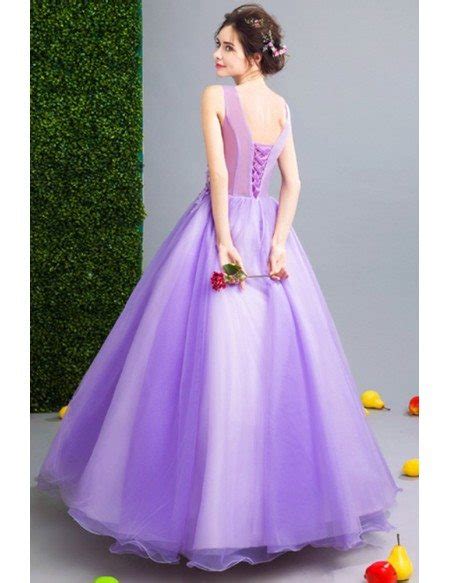 Classy Lavender Ball Gown Formal Prom Dress With Lace Beading V Neck