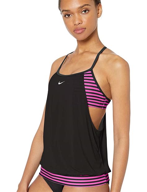 Nike Swim Women S Layered Sport Tankini Swimsuit Set Fuchsia Black Size Large Ebay