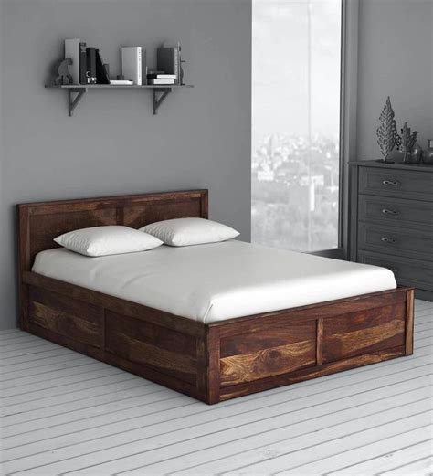 Buy Oriel Solid Wood Queen Size Bed With Storage In Provincial Teak