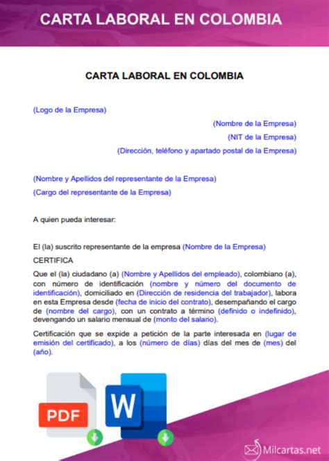 Carta Laboral En Colombia Para Descargar Word Gratis