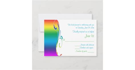 Rainbow Colors Scrolled Wedding Reply Card Zazzle