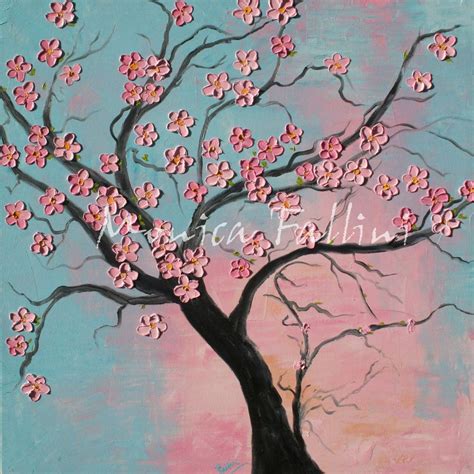 Pink Cherry Blossoms Sakura Tree Oil Painting On Canvas Zen By Artist