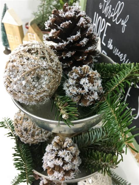 Snow Covered Diy Christmas Decorcenterpiece With Pine