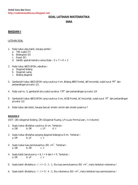 Daerah yang paling jauh dari ibu kota b. Soal Latihan Matematika Geometri Ruang Sma Kelas x