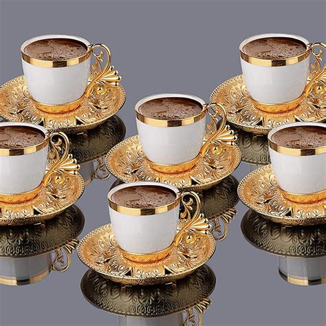 Turkish Coffee Cup Saucers Set For 6 Person Porcelain 4 Oz Grand Bazaar
