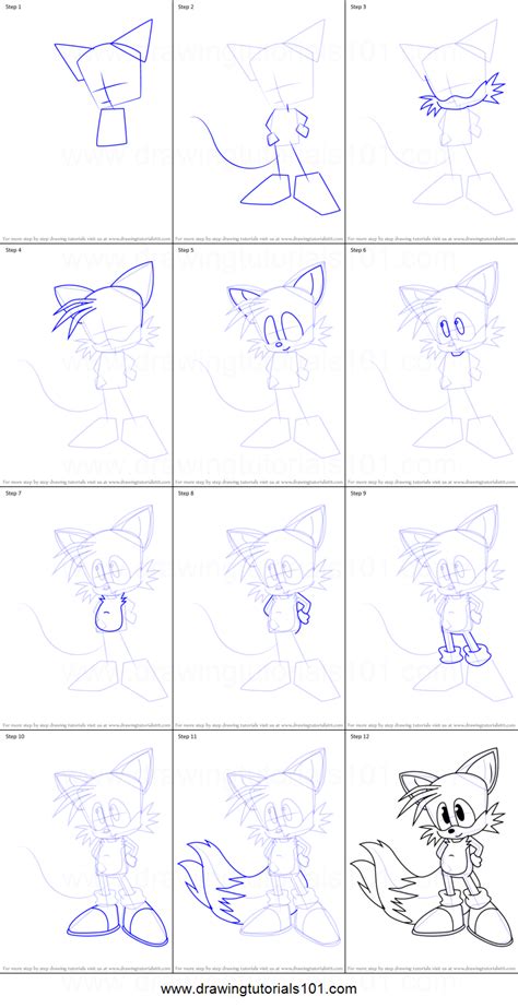 How To Draw Miles Tails Prowe From Sonic X Printable Step By Step