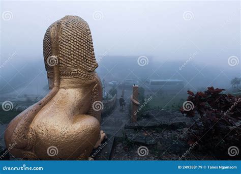 The Giant Statue Of Singha Khmer At Wat Sampov Pram Stock Image Image