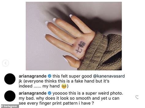 Ariana Grande Tattoos 7 Rings On Palm Of Her Hand In Japanese To