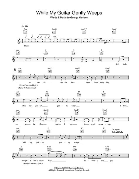 While My Guitar Gently Weeps Chords By The Beatles Melody Line Lyrics