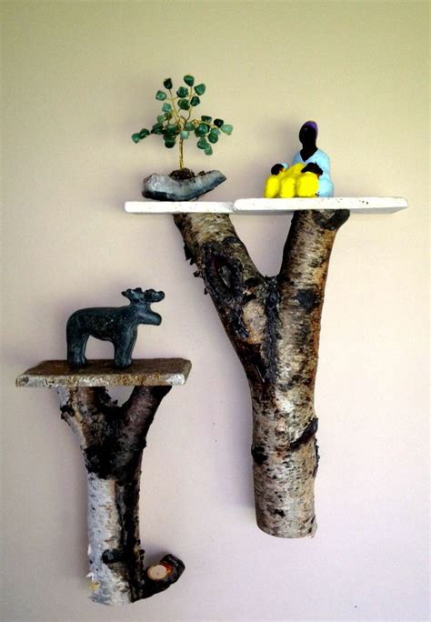 One Of A Kind Handmade Birch Branch And Travertine Shelves