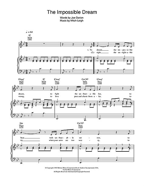 Andy Williams The Impossible Dream Sheet Music Pdf Notes Chords