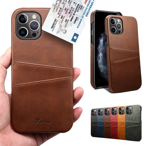 For New Iphone 12 Mini12 Promax Card Holder Leather Slim Back Phone
