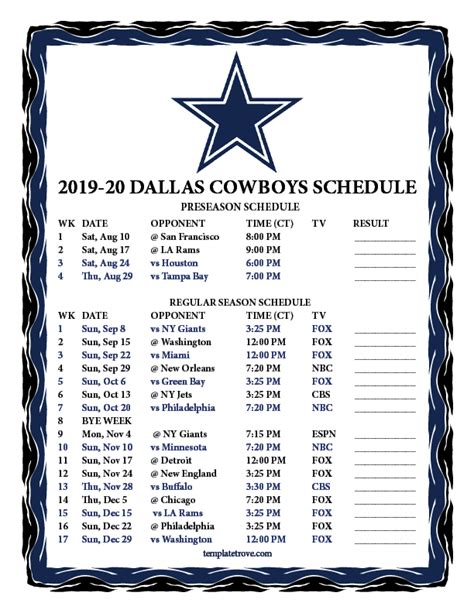 Dallas Cowboys Schedule 2023 To 2024 Printable Printable Word Searches
