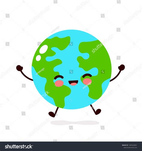 Cute Happy Smiling Earth Planet Charactervector Stock Vector Royalty