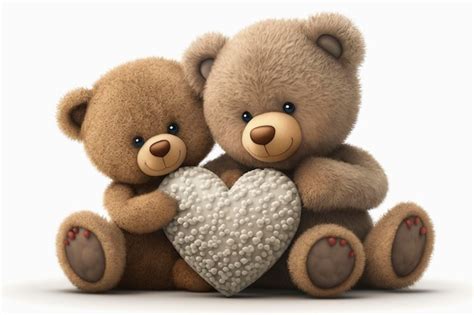 Premium Photo Two Teddy Bears Hugging A Heart For Valentines Day On