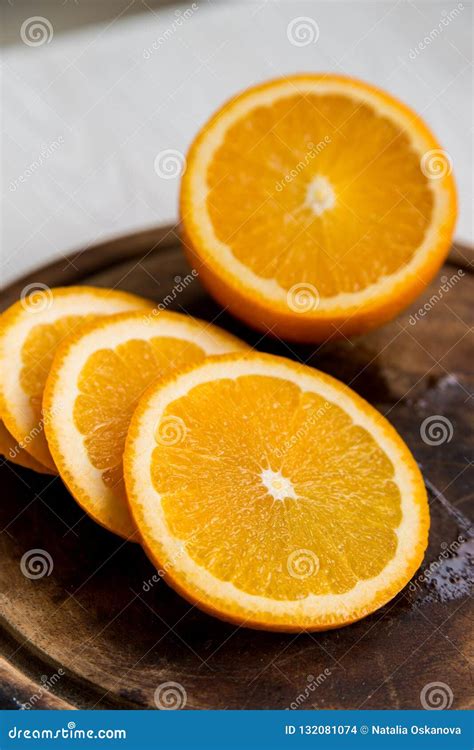 Sliced Orange On Cutting Board Close Up Stock Photo Image Of