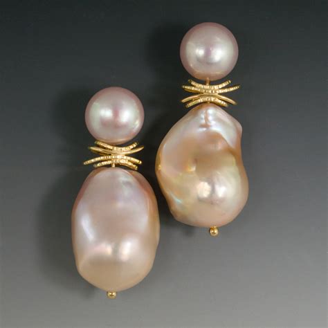 18k Yellow Gold Freshwater Baroque And Button Pearl Earrings