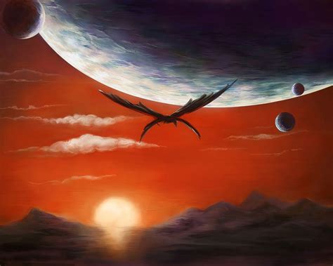Download Wallpaper 1280x1024 Dragon Planets Sunset Fantasy Art