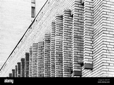 Abstract Urban Architecture Fragment White Brick Wall With Decoration