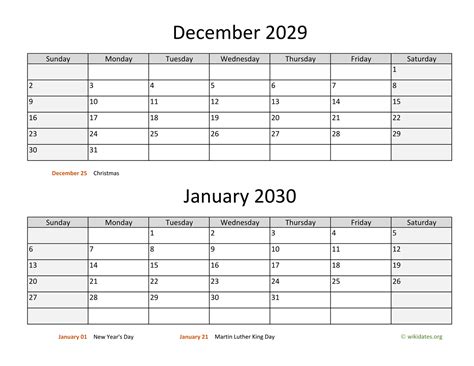 December 2029 And January 2030 Calendar