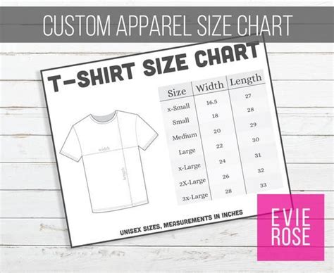 Custom Apparel Size Chart Graphic For Your Etsy Shop Custom Etsy