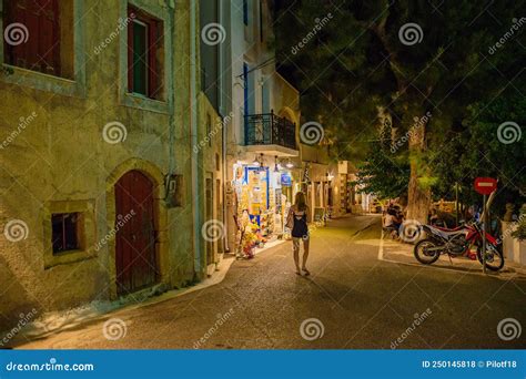 Night View Of The Picturesque Chora Village In Kythira Island Greece