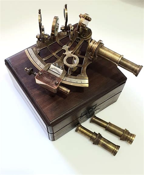 vintage maritime brass nautical sextant with wooden box etsy