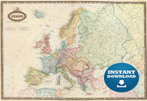 Digital Old Map Of Europe Printable Download Large Europe