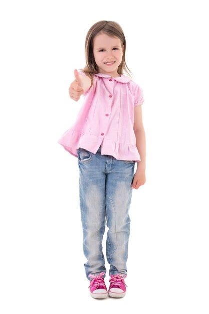 Premium Photo Cute Pretty Little Girl Thumbs Up Isolated On White