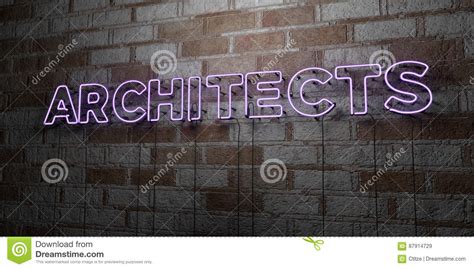 Architects Glowing Neon Sign On Stonework Wall 3d