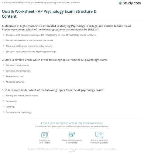 Quiz And Worksheet Ap Psychology Exam Structure And Content