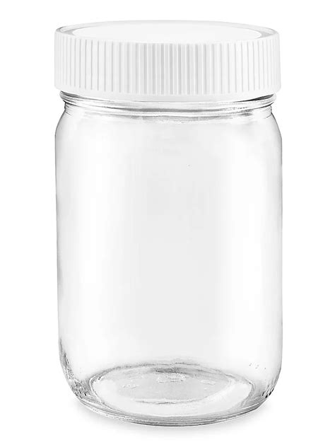 Clear Wide Mouth Glass Jars 12 Oz Plastic Cap S 17074p Uline