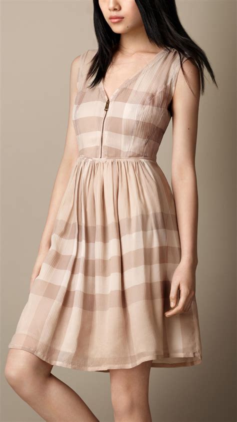 Lyst Burberry Brit Check Silk Dress In Natural