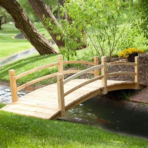 Natural Finish Wood 8 Foot Garden Bridge Outdoor Yard Lawn Landscaping