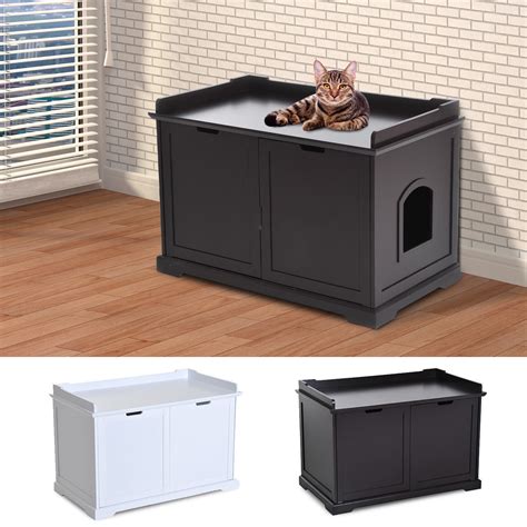 Hidden Kitty Litter Box Bench Enclosure Hall End Table Cat Cabinet