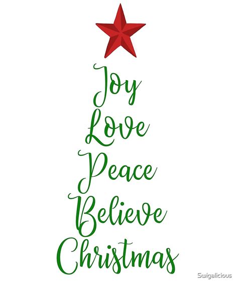 Joy Love Peace Believe Christmas Word Art By Swigalicious Redbubble